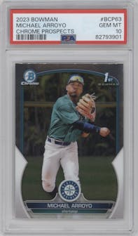 Michael Arroyo from the 2023 Bowman  set graded by PSA and given an overall grade of 10.