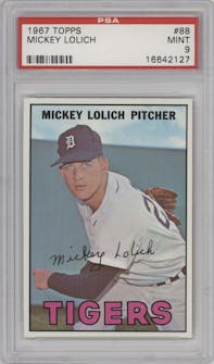 Mickey Lolich from the 1967 Topps set graded by PSA and given an overall grade of 9.