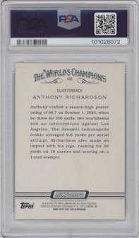 Anthony Richardson from the 2023 Topps Composite set featuring a Silver Portrait parallel graded by PSA and given an overall grade of 10.