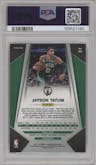 Jayson Tatum from the 2017-18 Panini Mosaic Prizm  set featuring a Red parallel graded by PSA and given an overall grade of 9.
