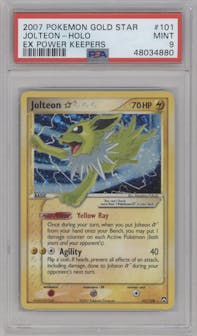 Jolteon Gold Star from the 2007 Pokemon EX set graded by PSA and given an overall grade of 9.