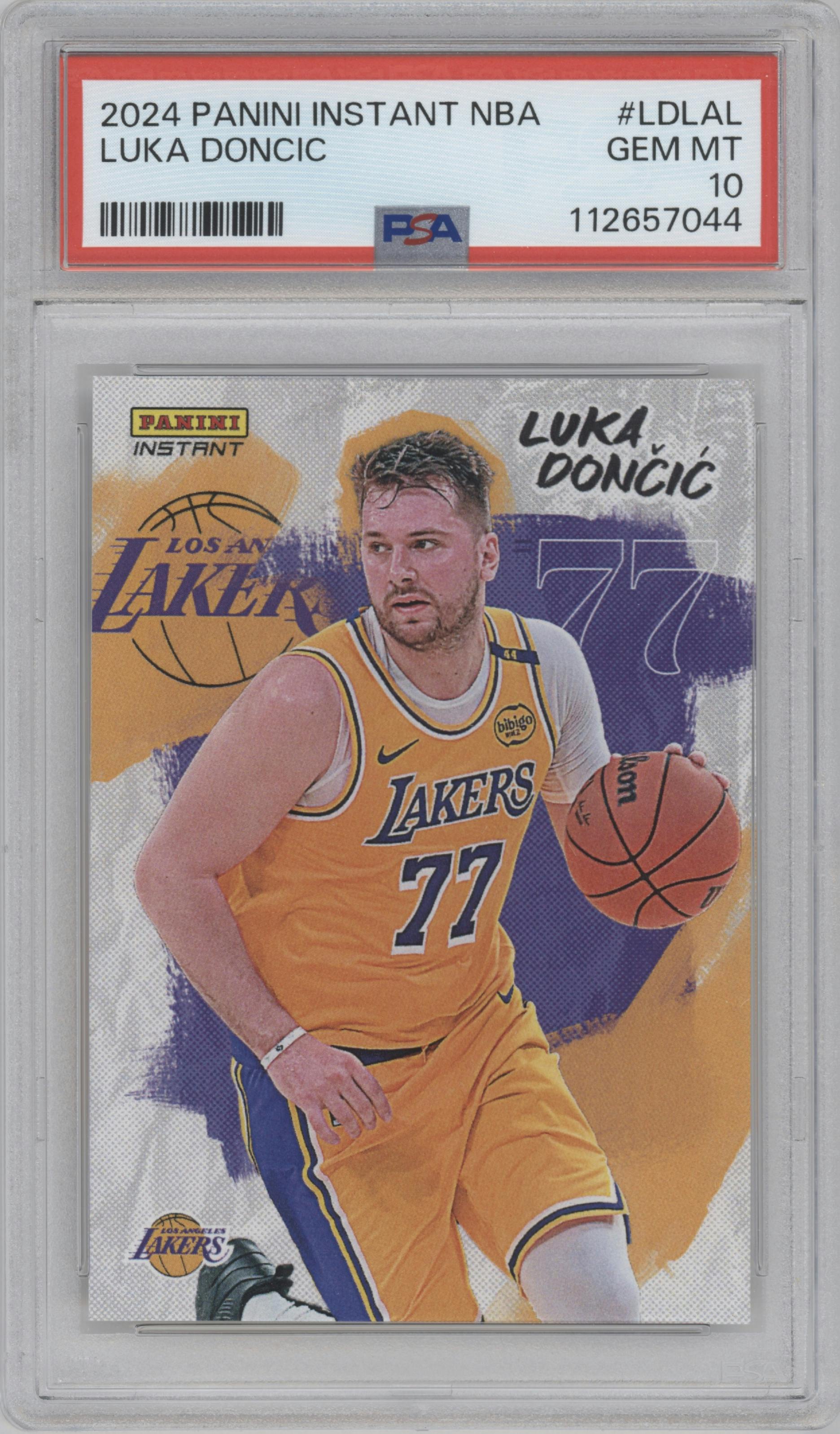 Luka Doncic from the 2024-25 Panini Instant NBA set graded by PSA and given an overall grade of 10.