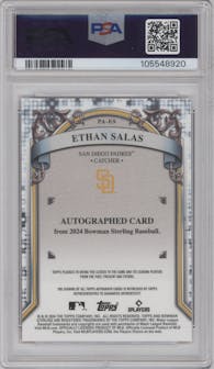 Ethan Salas from the 2024 Bowman Sterling set featuring a Orange Refractor  parallel graded by PSA and given an overall grade of 10.