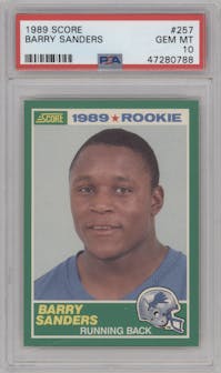 Barry Sanders from the 1989 Score set graded by PSA and given an overall grade of 10.