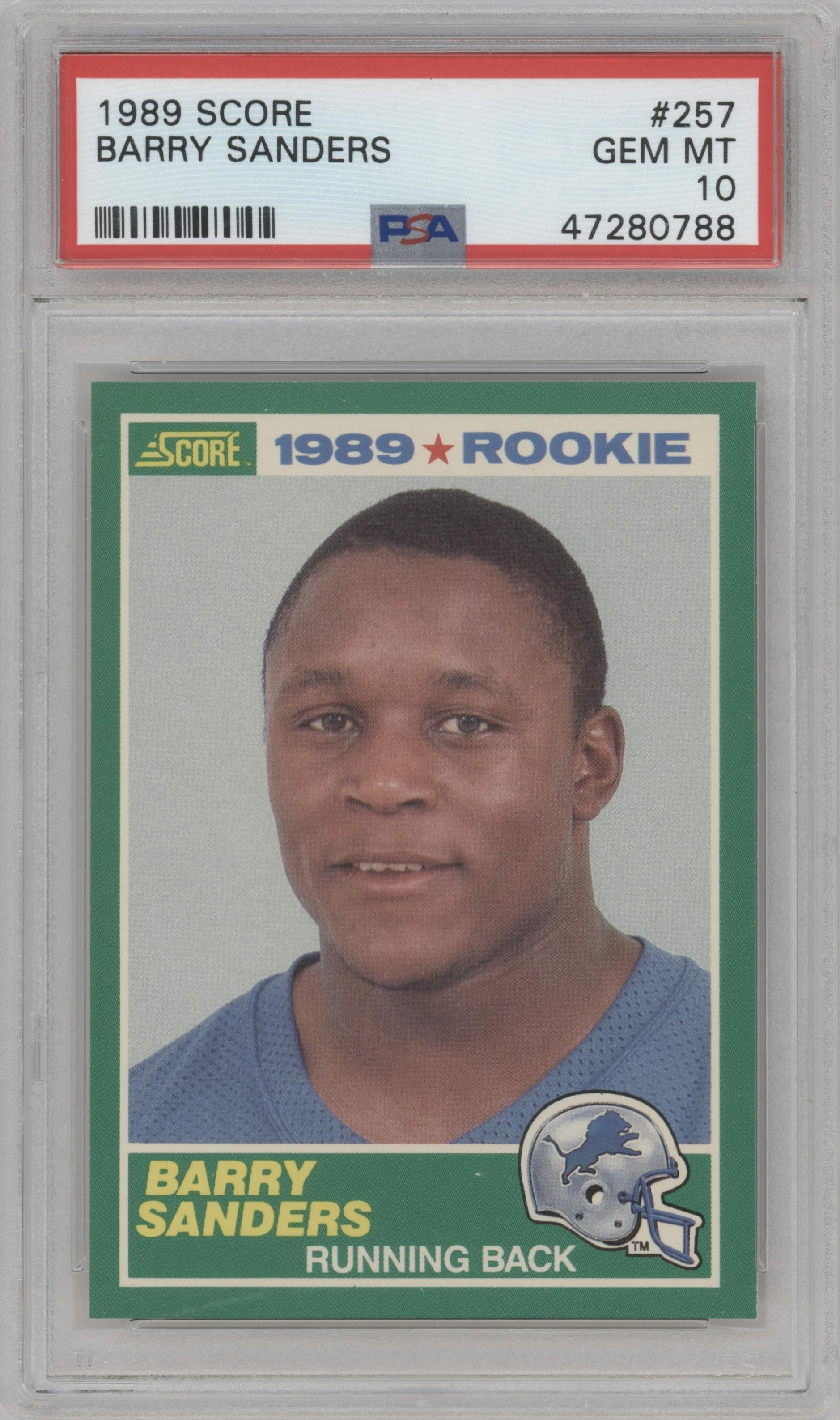 Barry Sanders from the 1989 Score set graded by PSA and given an overall grade of 10.