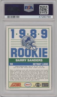 Barry Sanders from the 1989 Score set graded by PSA and given an overall grade of 10.