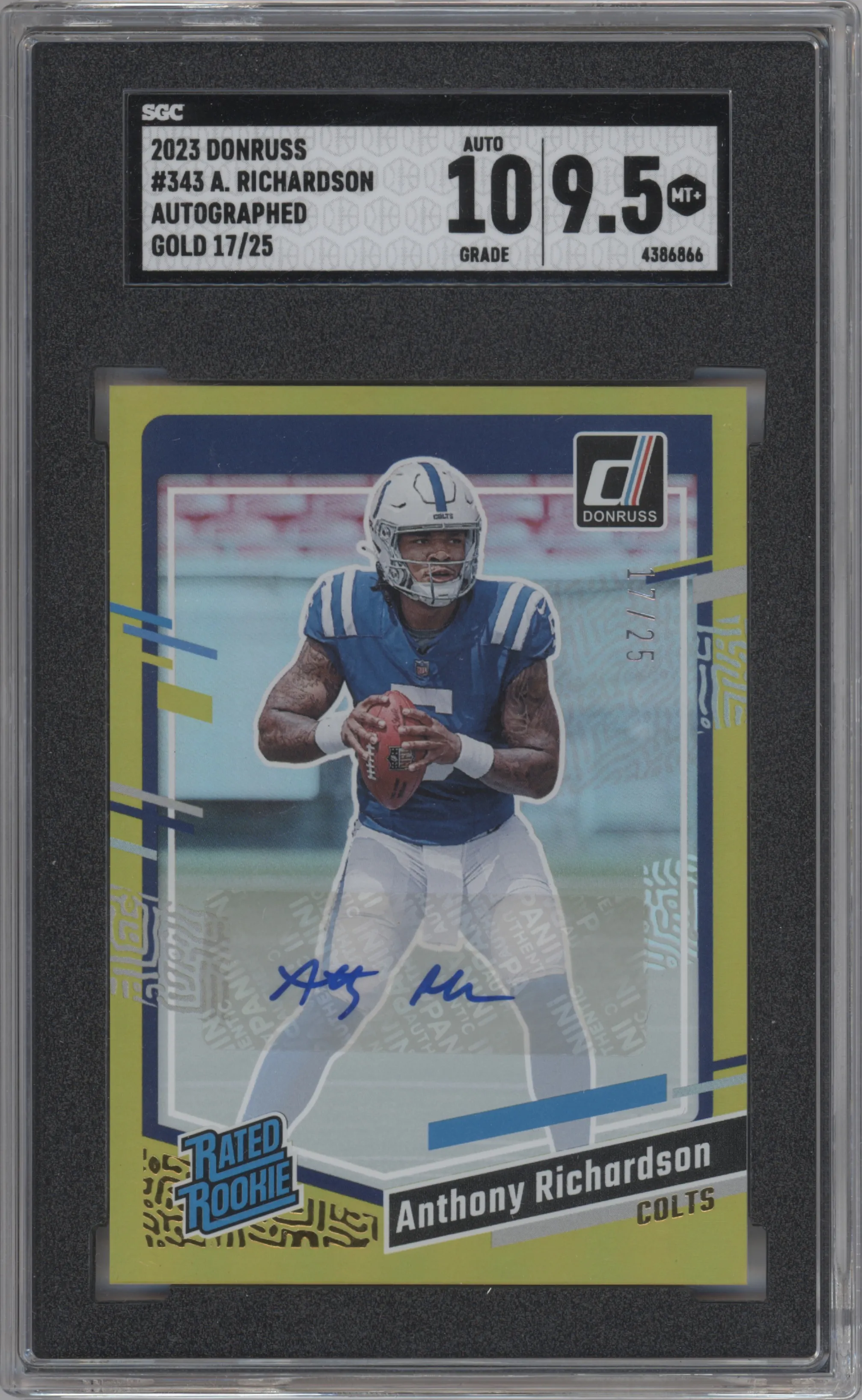 2023 Panini Donruss Rtd.Rke.Auto Anthony Richardson Gold #343 SGC 9.5