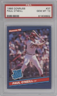 Paul O'Neill from the 1986 Donruss set graded by PSA and given an overall grade of 10.