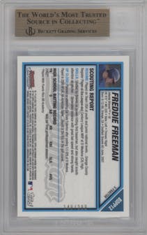 Freddie Freeman from the 2007 Bowman Draft Picks & Prospects set featuring a X-Fractor parallel graded by Beckett and given an overall grade of 9.5.