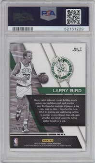 Larry Bird from the 2017-18 Panini Prizm  set featuring a Mojo Prizm parallel graded by PSA and given an overall grade of 10.