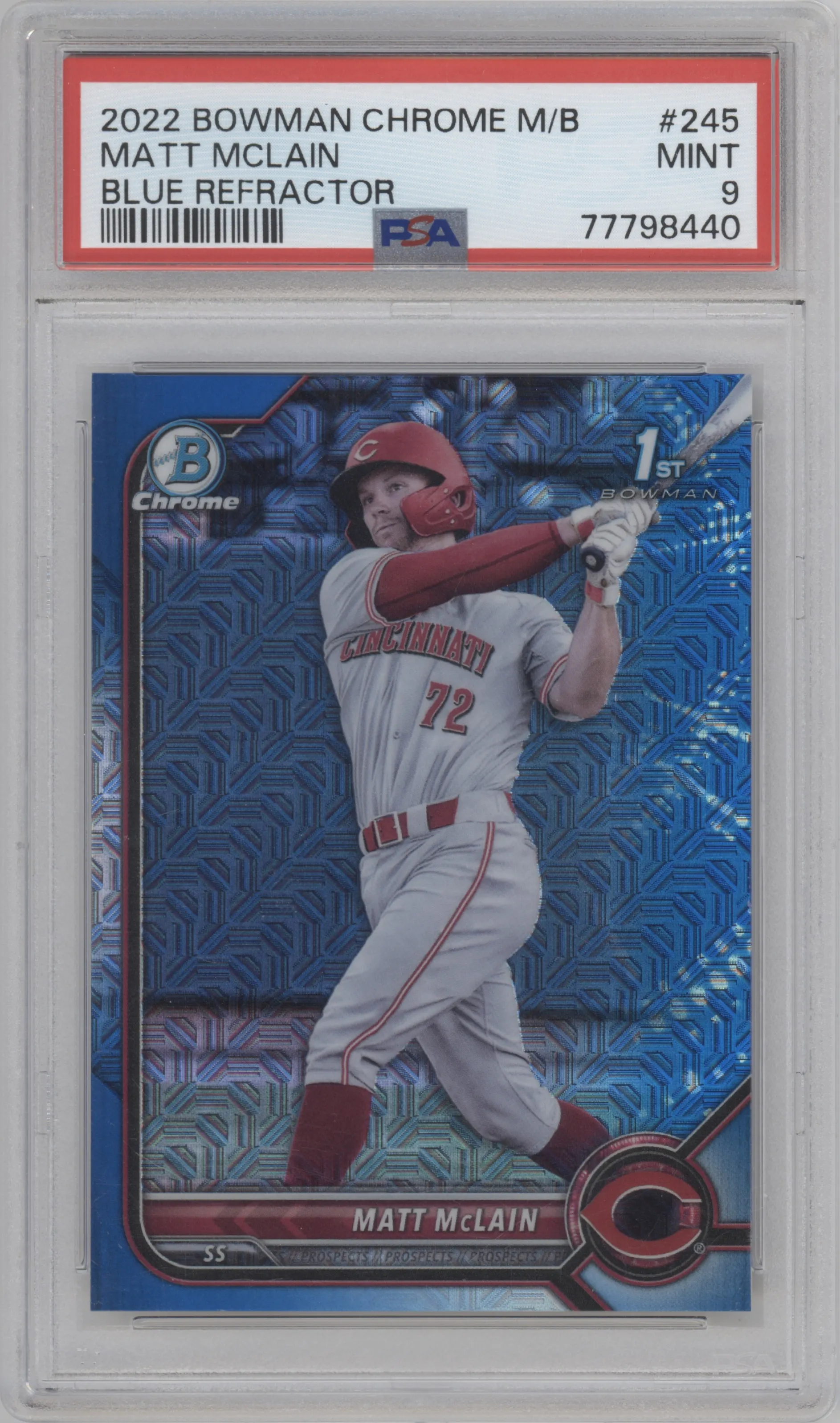 2022 Bowman Chrome Mega Box Matt McLain Blue Refractor PSA 9
