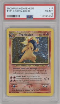 Typhlosion from the 2000 Pokemon Neo Genesis set graded by PSA and given an overall grade of 6.