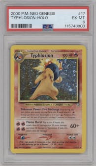 Typhlosion from the 2000 Pokemon Neo Genesis set graded by PSA and given an overall grade of 6.