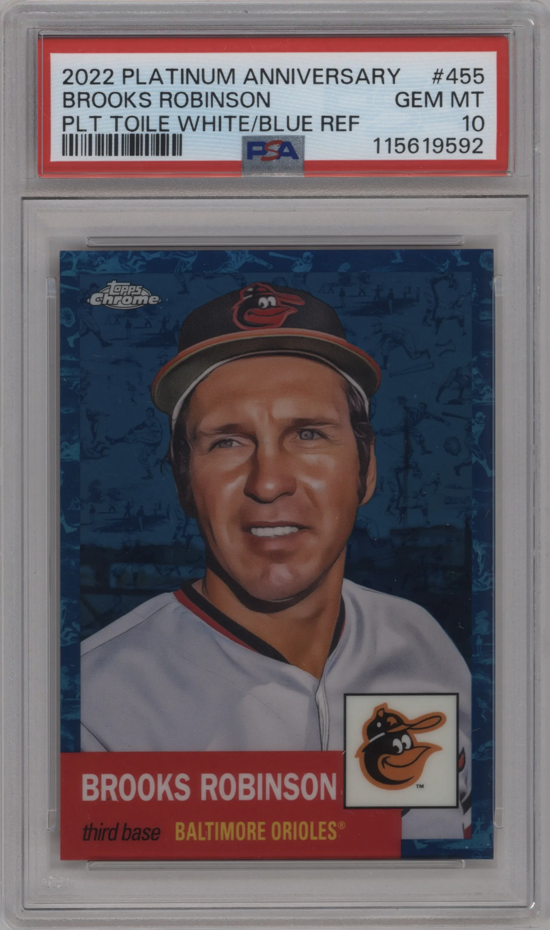 2022 Topps Chrome Platinum Anniversary Brooks Robinson Platinum Toile White/Blue PSA 10