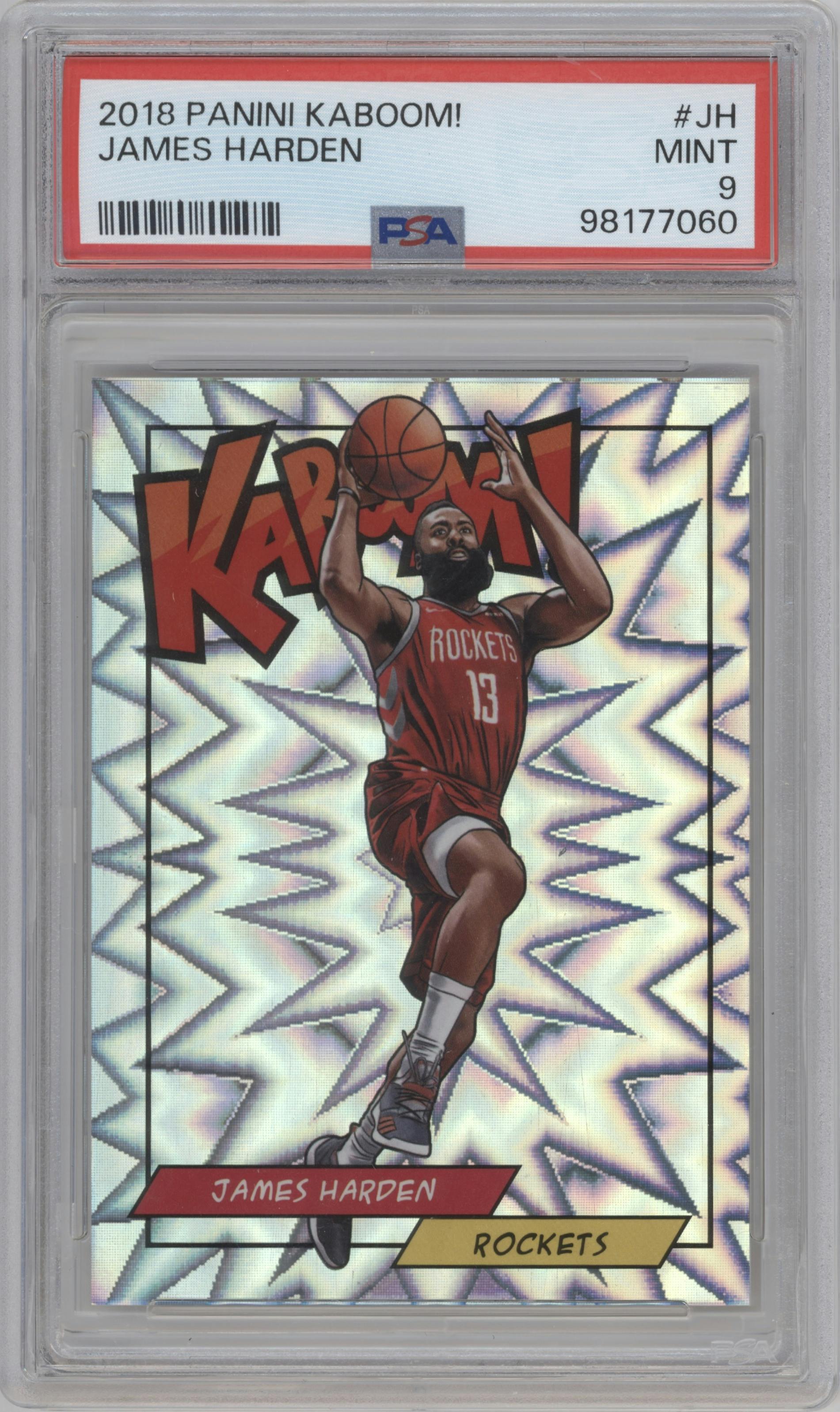 James Harden from the 2018 Panini Kaboom Rewards Multi-Sport set graded by PSA and given an overall grade of 9.