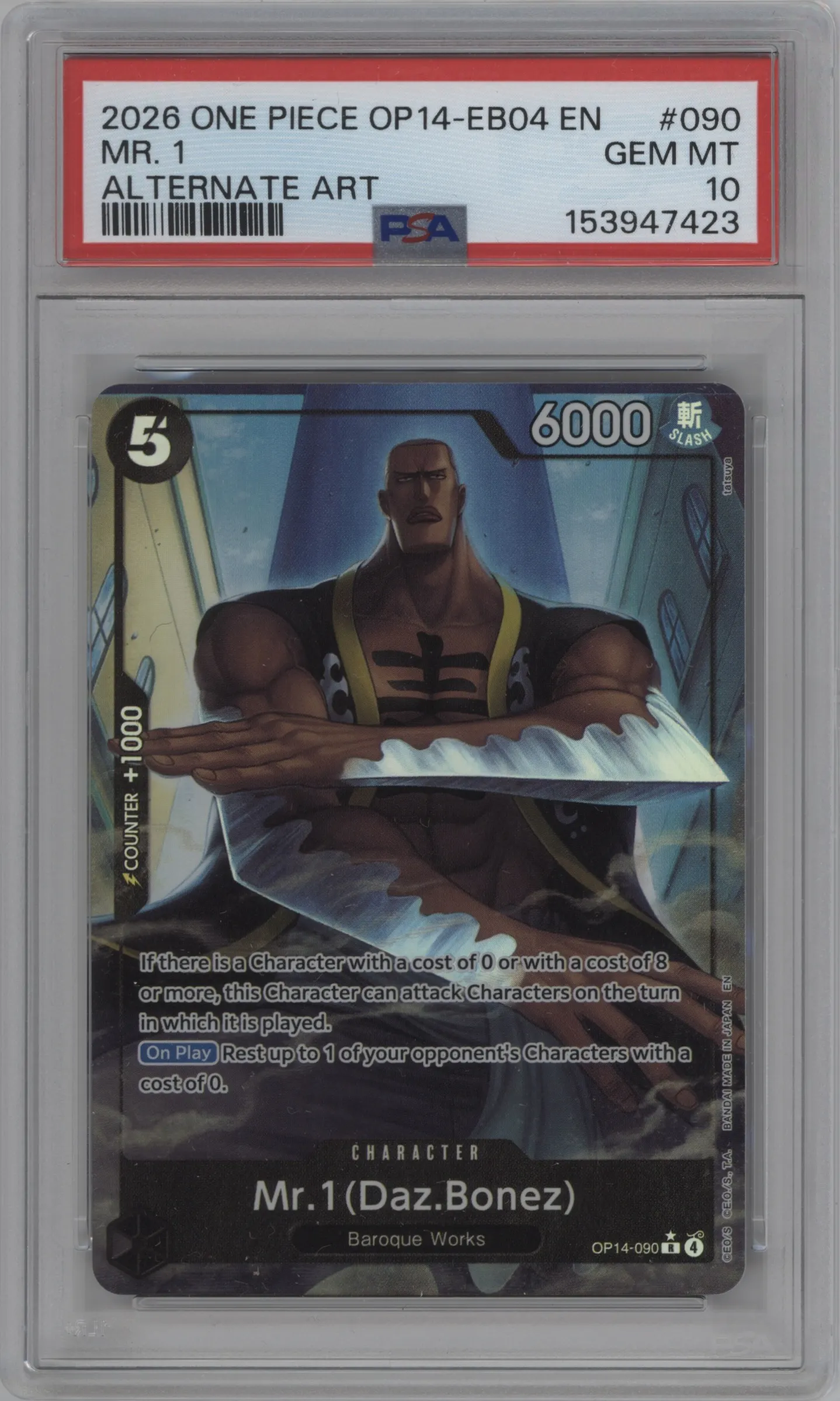 2026 One Piece The Azure Sea's Seven Mr.1(Daz.Bonez) Alternate Art R #OP14-090 R PSA 10