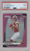 Jayden Daniels from the 2024 Panini Prizm set featuring a Pink Prizm parallel graded by PSA and given an overall grade of 9.