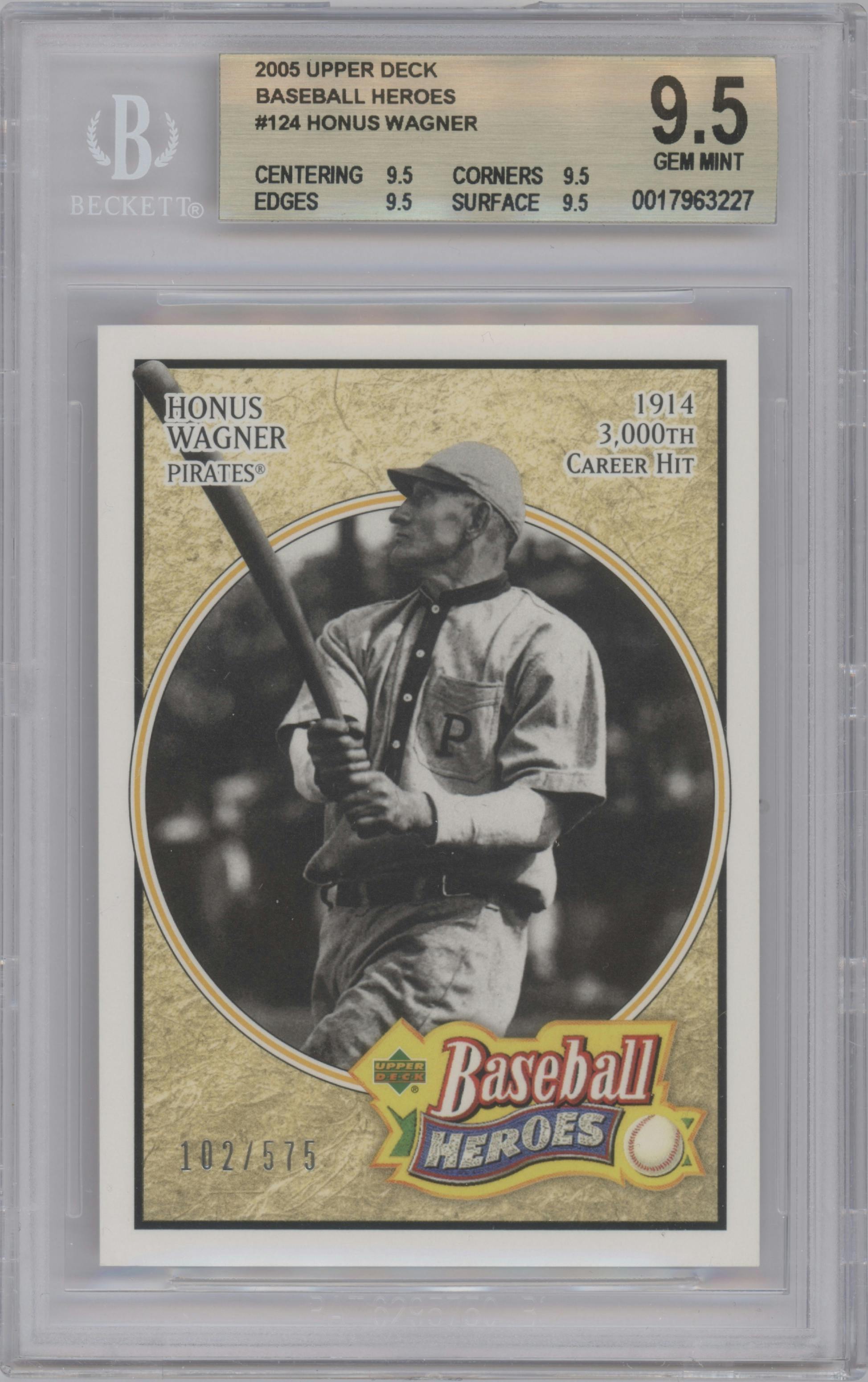 Honus Wagner from the 2005 Upper Deck Baseball Heroes set graded by Beckett and given an overall grade of 9.5.