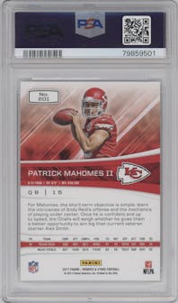 Patrick Mahomes II from the 2017 Panini Rookies & Stars set graded by PSA and given an overall grade of 9.