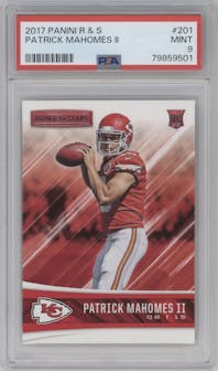 Patrick Mahomes II from the 2017 Panini Rookies & Stars set graded by PSA and given an overall grade of 9.
