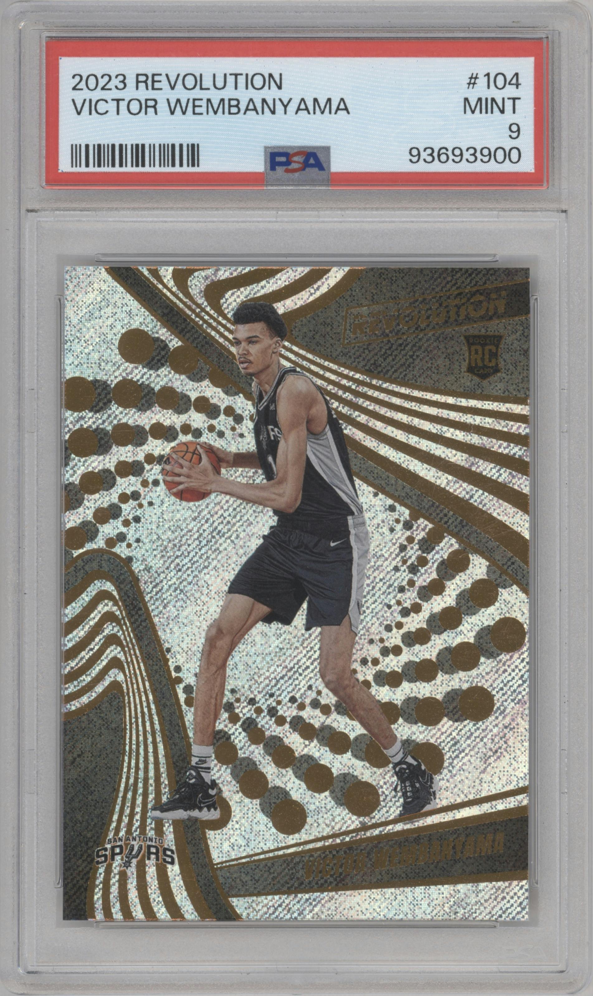 Victor Wembanyama from the 2023-24 Panini Revolution set graded by PSA and given an overall grade of 9.
