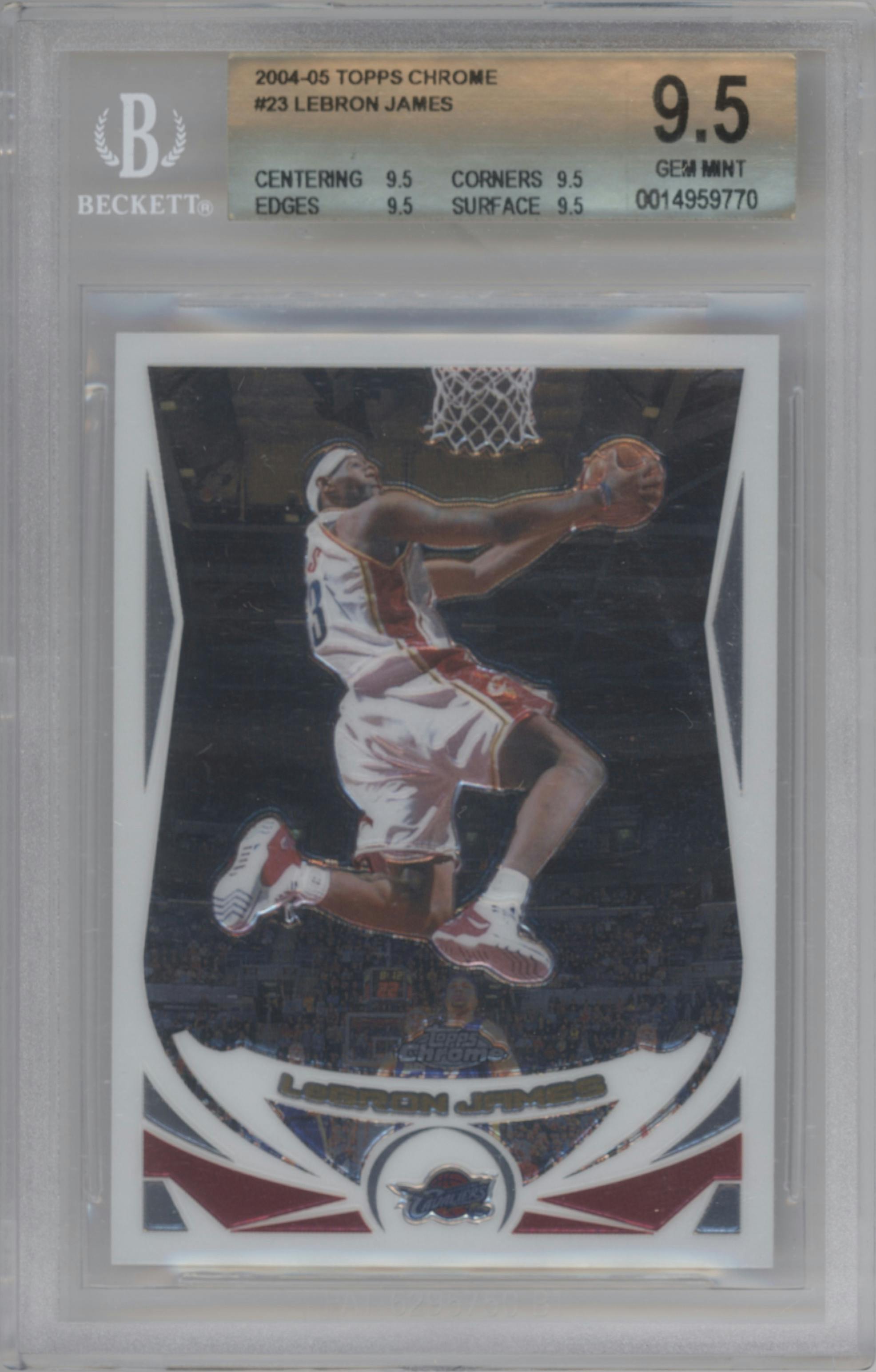 LeBron James from the 2004-05 Topps Chrome set graded by Beckett and given an overall grade of 9.5.