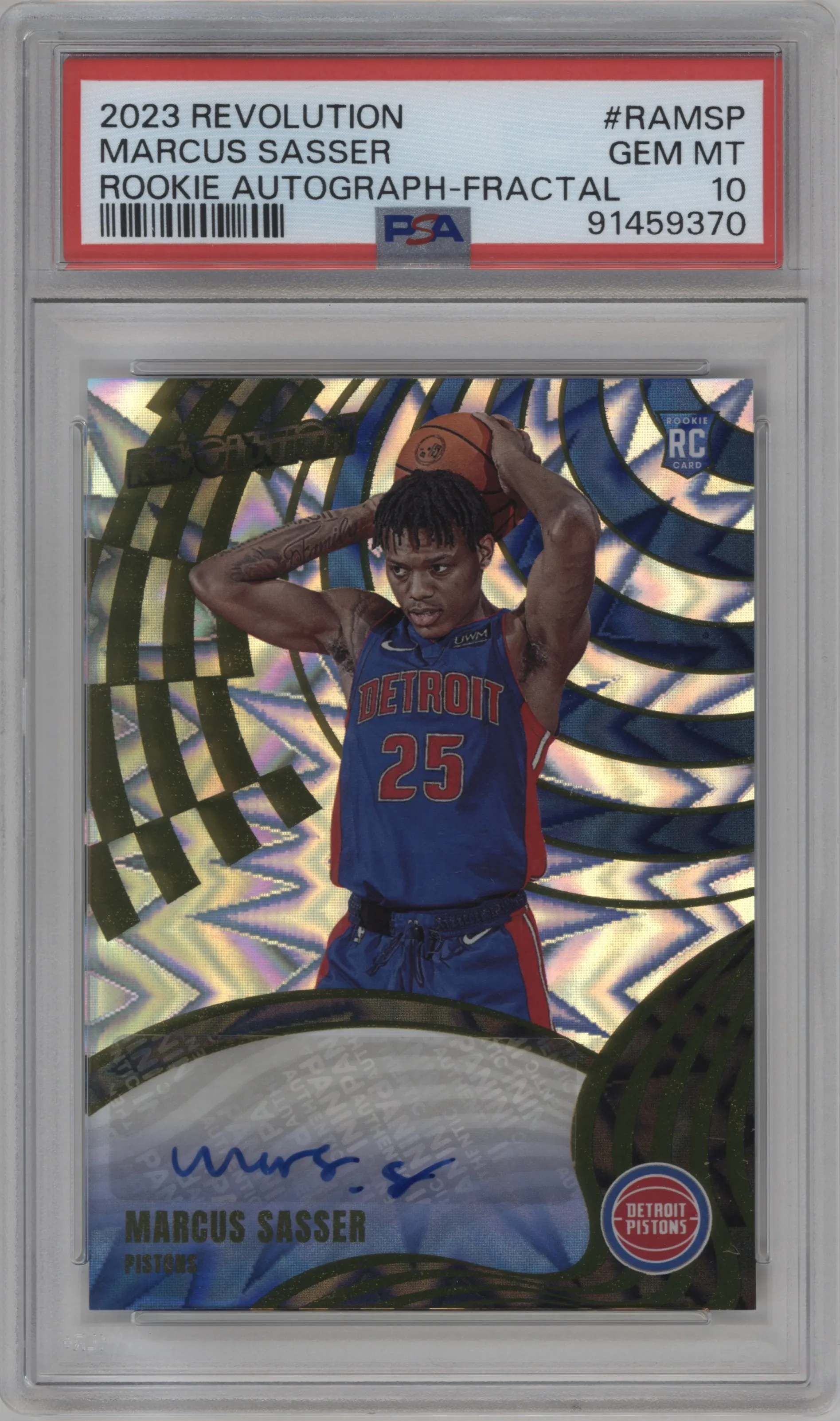 2023 Panini Revolution Rke.Auto Marcus Sasser Fractal #RA-MSP PSA 10