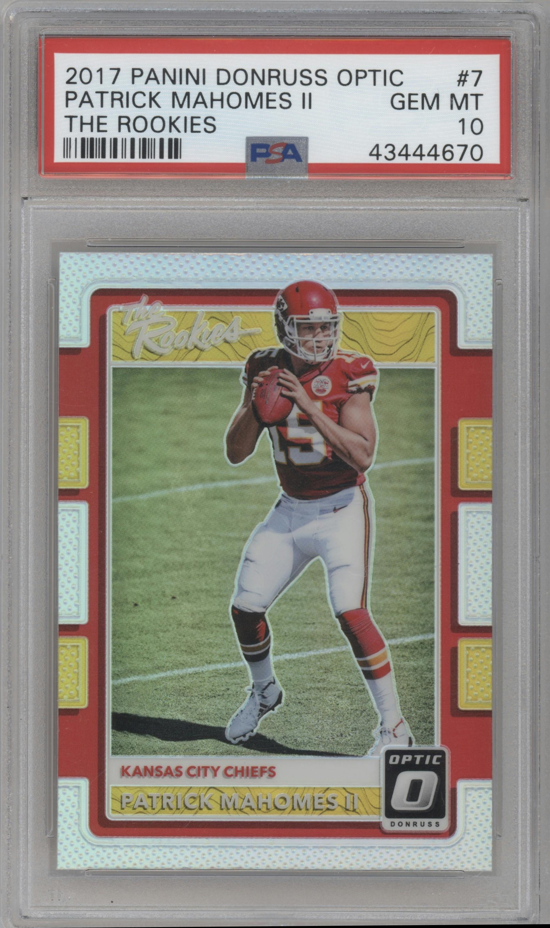 Patrick Mahomes II from the 2017 Panini Donruss Optic set graded by PSA and given an overall grade of 10.