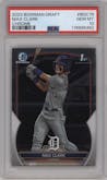 Max Clark from the 2023 Bowman Draft set graded by PSA and given an overall grade of 10.