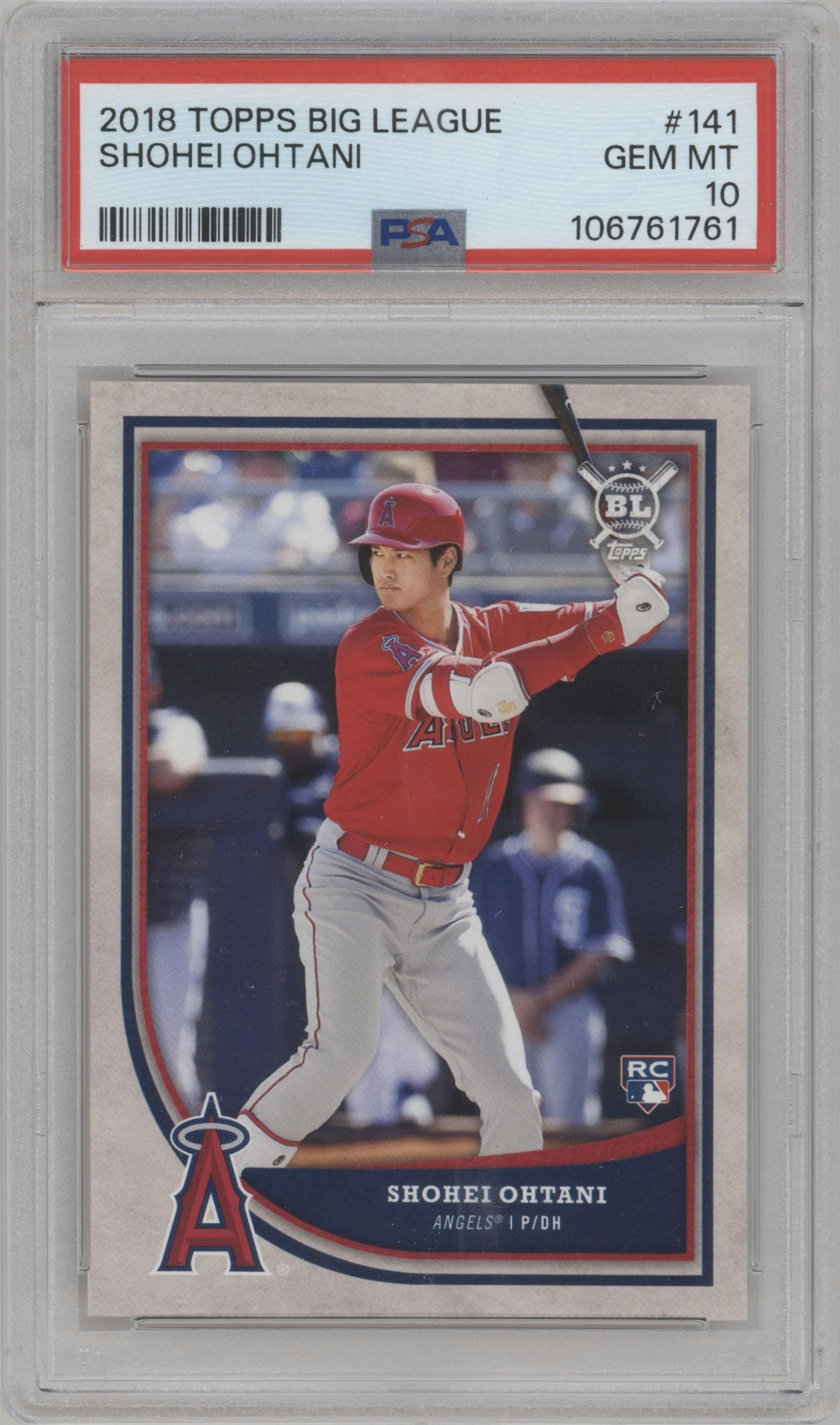 Shohei Ohtani from the 2018 Topps Big League set graded by PSA and given an overall grade of 10.