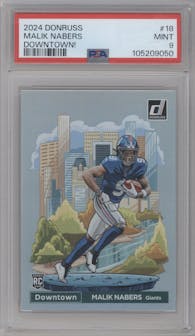 Malik Nabers  from the 2024 Donruss set graded by PSA and given an overall grade of 9.