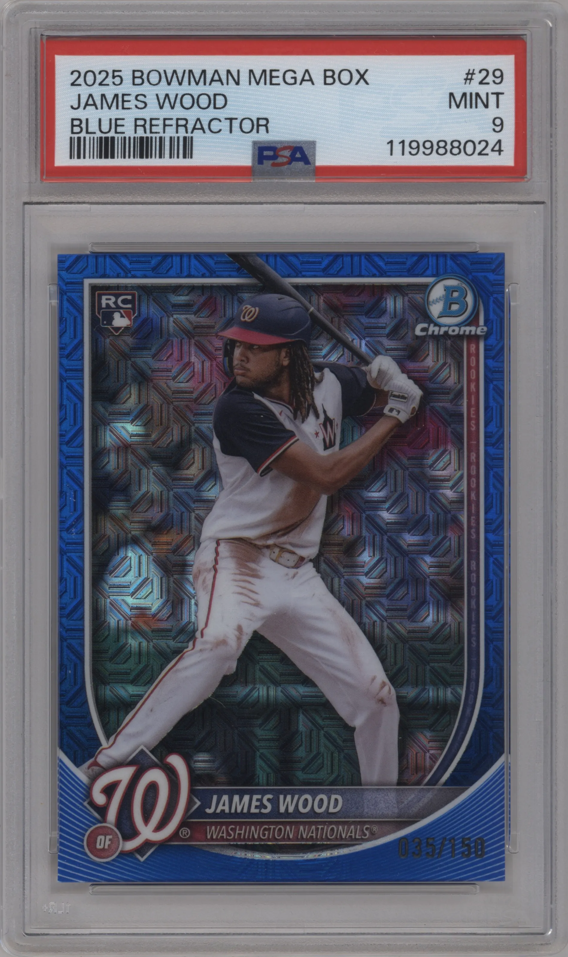 2025 Bowman Mega Box Chrome James Wood Blue Refractor #29 PSA 9