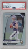 J.J. McCarthy from the 2024 Panini Prizm set featuring a Silver Prizm parallel graded by PSA and given an overall grade of 9.