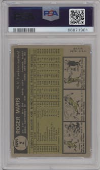 Roger Maris from the 1961 Topps set graded by PSA and given an overall grade of 5.