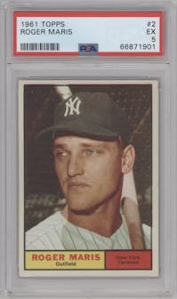 Roger Maris from the 1961 Topps set graded by PSA and given an overall grade of 5.
