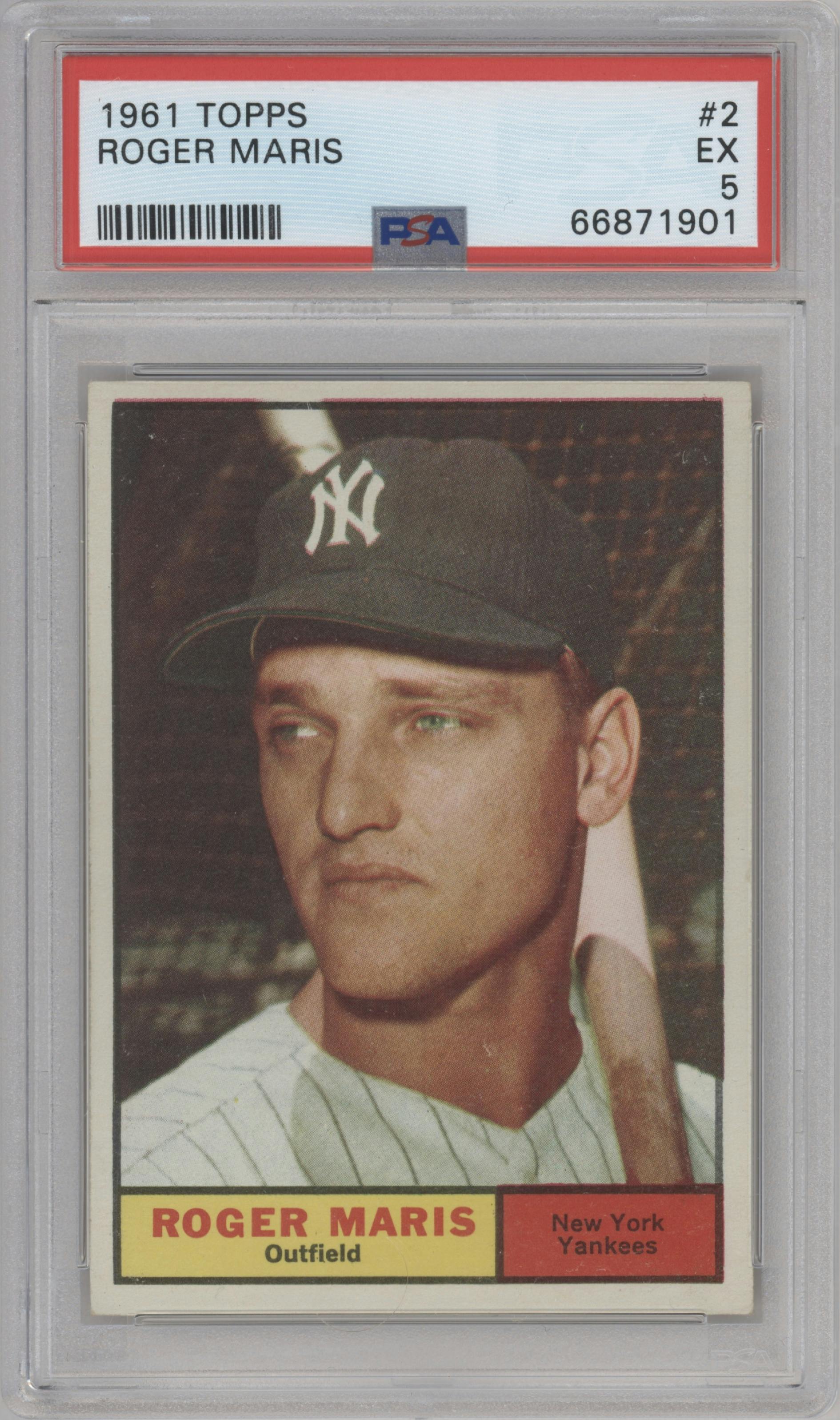 Roger Maris from the 1961 Topps set graded by PSA and given an overall grade of 5.