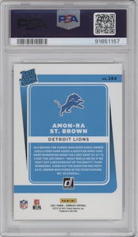 Amon-Ra St. Brown from the 2021 Panini Donruss set graded by PSA and given an overall grade of 10.