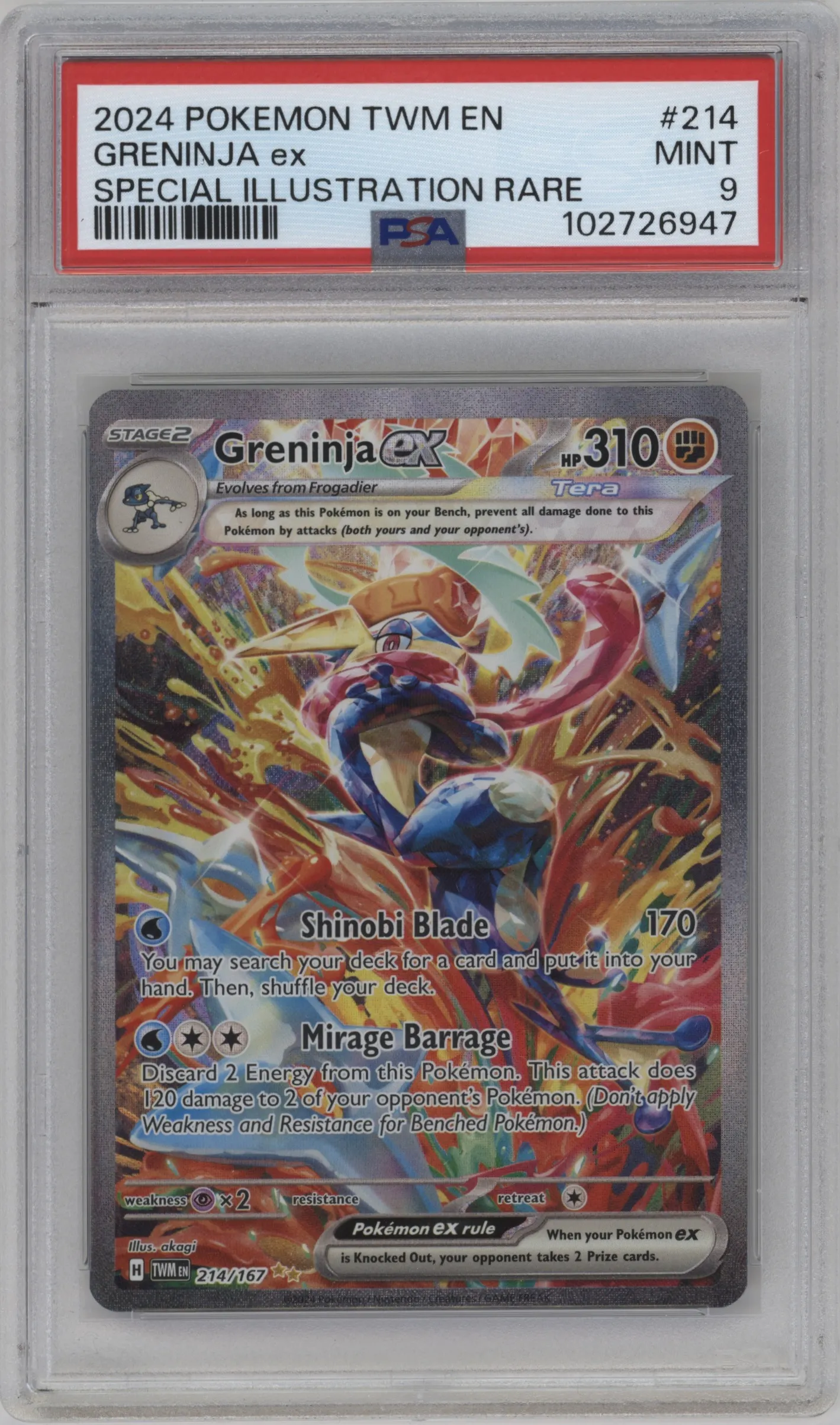 2024 Pokemon SV Twilight Masquerade Greninja ex #214 PSA 9