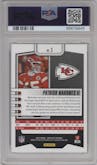 Patrick Mahomes II from the 2023 Panini Absolute set featuring a Gold Stars parallel graded by PSA and given an overall grade of 9.