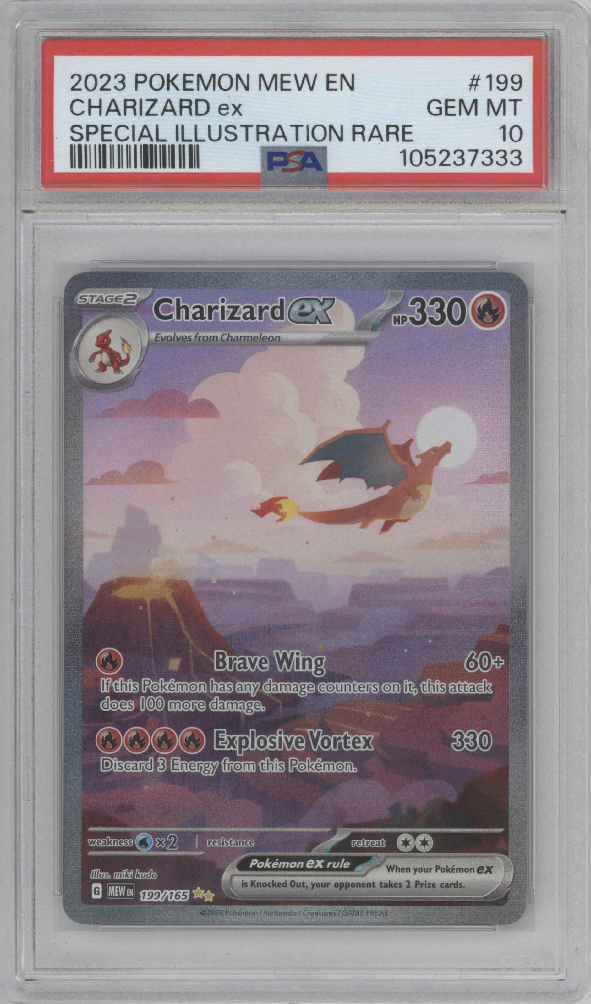 Charizard ex from the 2023 Pokemon SV set graded by PSA and given an overall grade of 10.