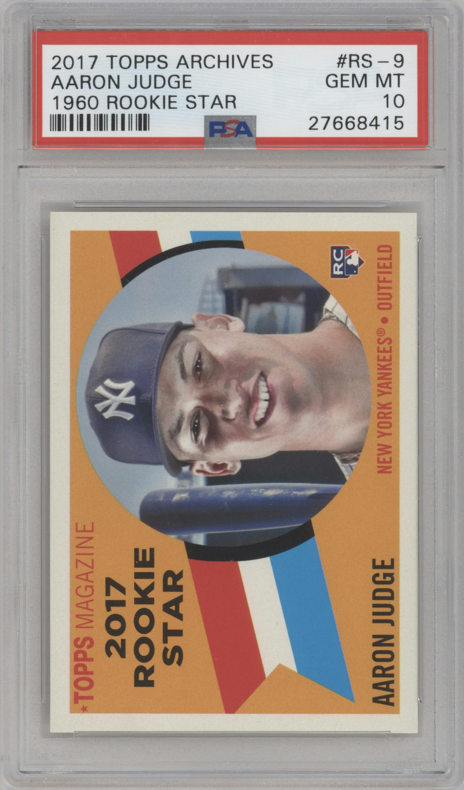 Aaron Judge from the 2017 Topps Archives set graded by PSA and given an overall grade of 10.
