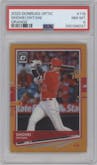 Shohei Ohtani from the 2020 Panini Donruss Optic set featuring a Orange parallel graded by PSA and given an overall grade of 8.
