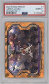LeBron James from the 2020-21 Panini Prizm set featuring a Orange Ice parallel graded by PSA and given an overall grade of 10.