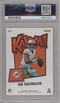 Tua Tagovailoa from the 2023 Panini Absolute set graded by PSA and given an overall grade of 10.