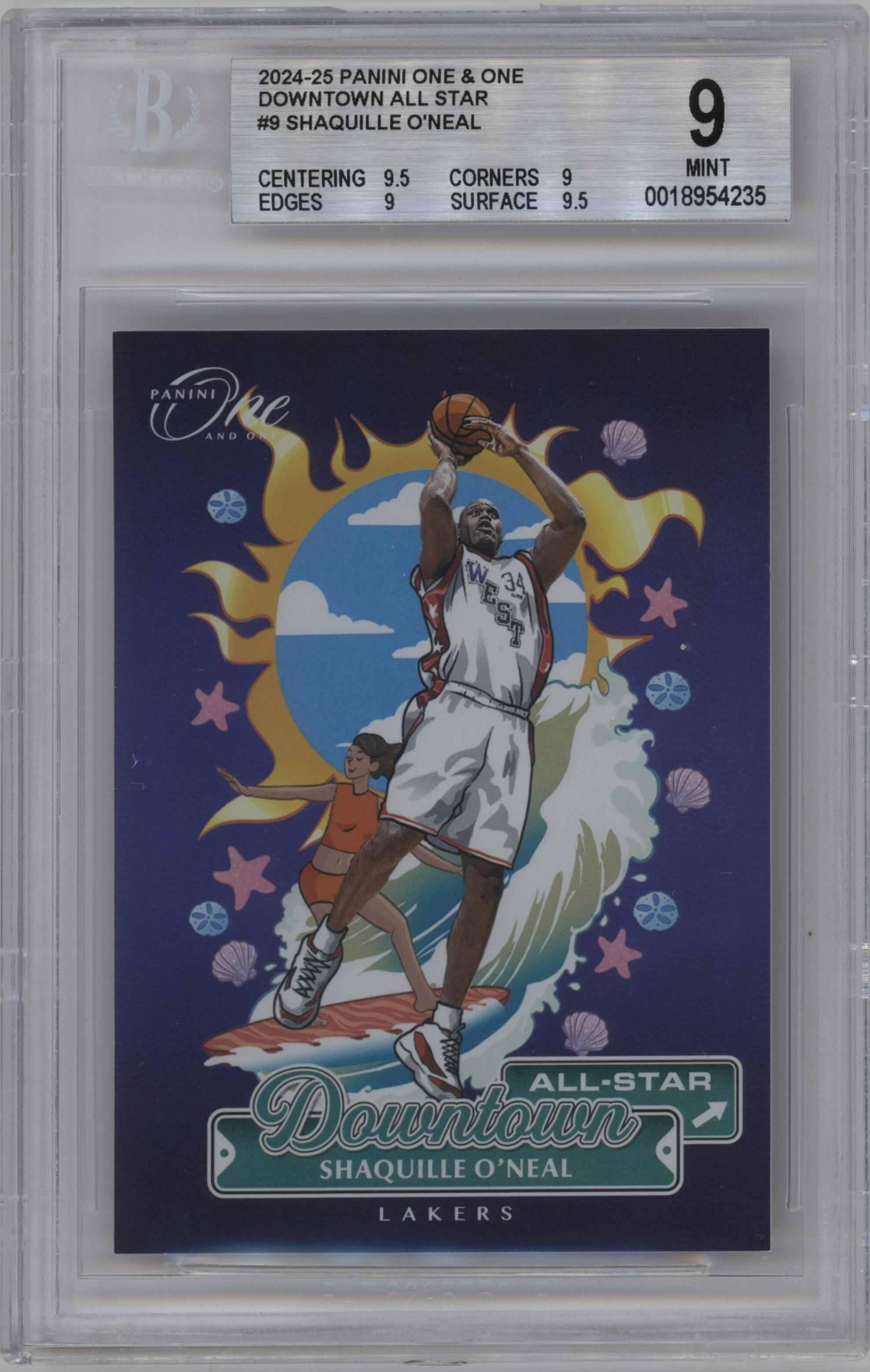 Shaquille O'Neal from the 2024-25 Panini One and One set graded by Beckett and given an overall grade of 9.