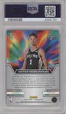 Victor Wembanyama from the 2023-24 Panini Prizm set featuring a Silver Prizm parallel graded by PSA and given an overall grade of 10.