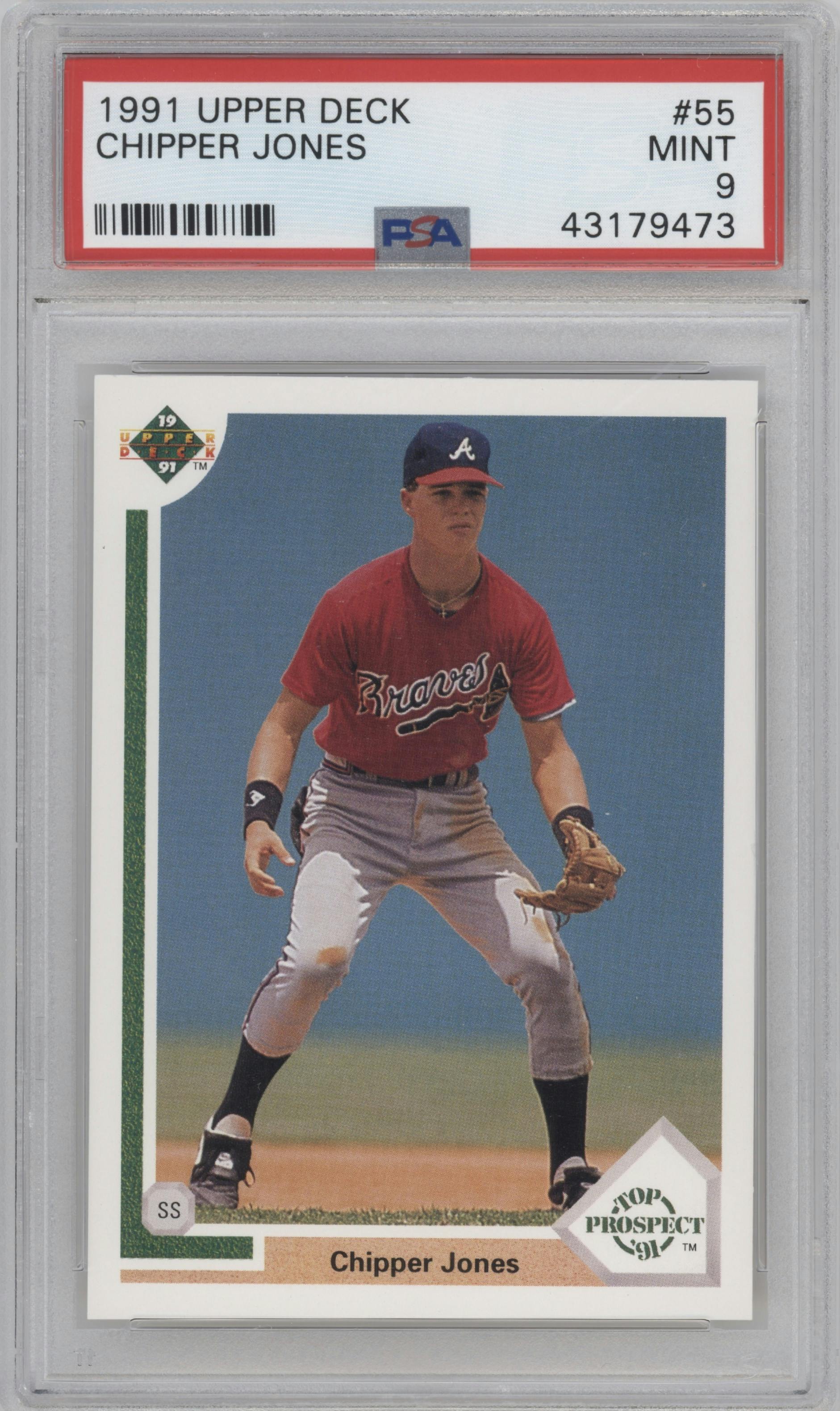 Chipper Jones from the 1991 Upper Deck set graded by PSA and given an overall grade of 9.