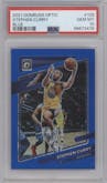 Stephen Curry from the 2021-22 Panini Donruss Optic set featuring a Blue parallel graded by PSA and given an overall grade of 10.