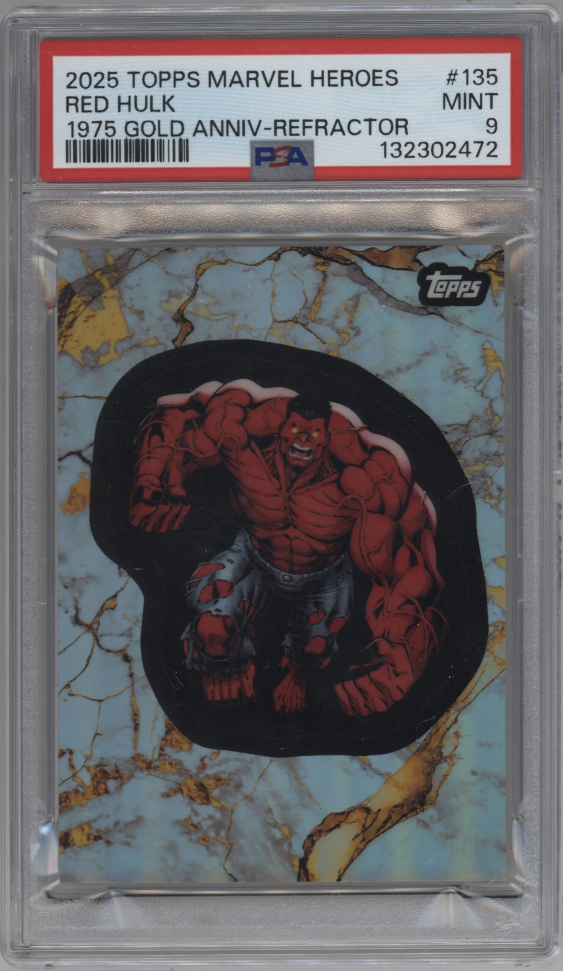 2025 Topps Marvel Comic Book Heroes 1975 Golden Anniversary Red Hulk Refractor PSA 9