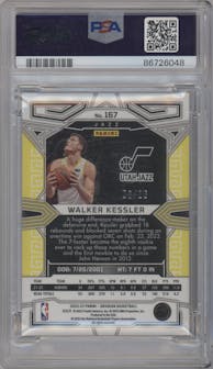 Walker Kessler from the 2022-23 Panini Obsidian set featuring a  FOTL Electric Etch Blue Flood  parallel graded by PSA and given an overall grade of 9.